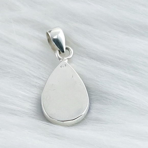 Sterling Silver 925 Blue Fire Opal Pendant Shell Onyx Inlay Stripe Southwest New - Picture 9 of 9